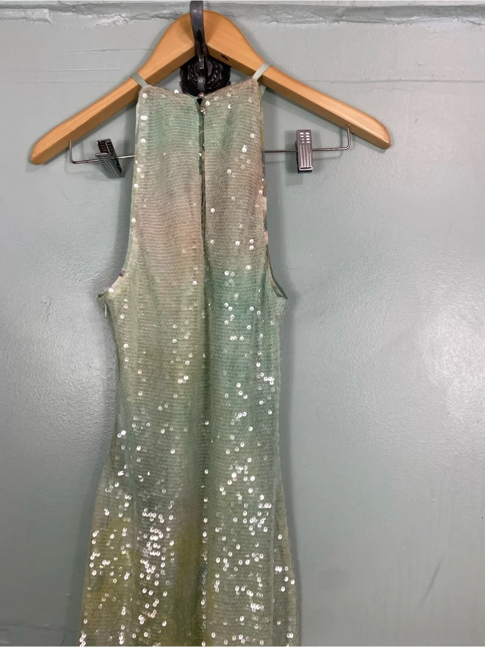 BHLDN Paulina Halter Printed Sequin Midi Dress Green Bird Small